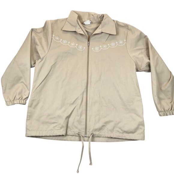 Bonworth Womens Jacket Large Beige Lightweight Full Zip Collared Floral Casual - Picture 1 of 10